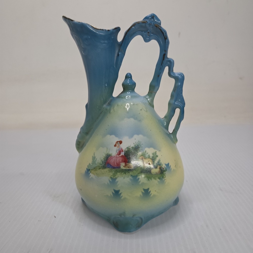 Vintage Czechoslovakia 7.5" Ewer Pitcher 7in With Sheep Dog